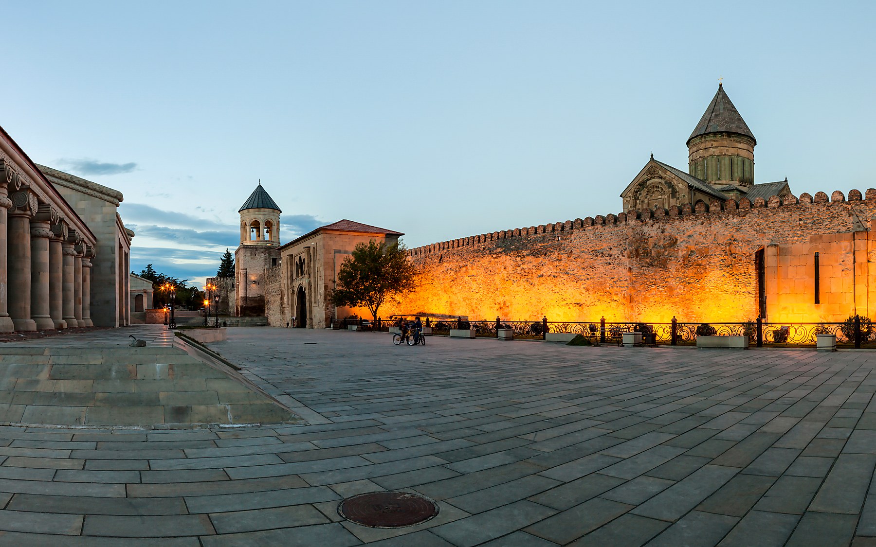 Svetitskhoveli Cathedral complex in Mtskheta in warm evening light