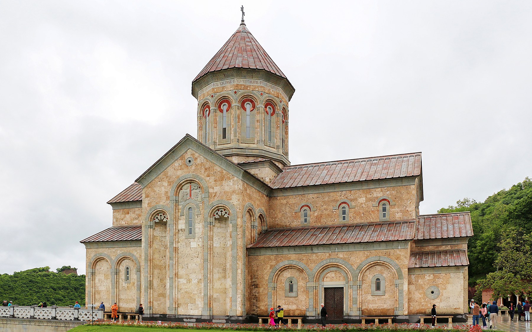 Bodbe Convent church and bell tower among cypress trees