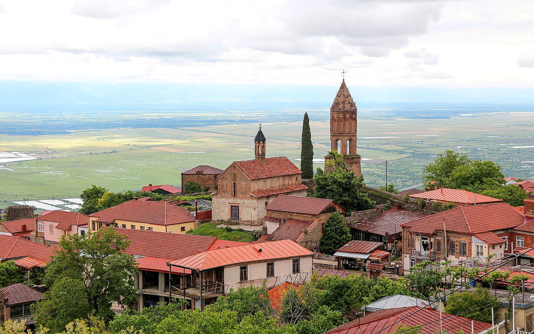 View over Sighnaghi rooftops and the Alazani Valley