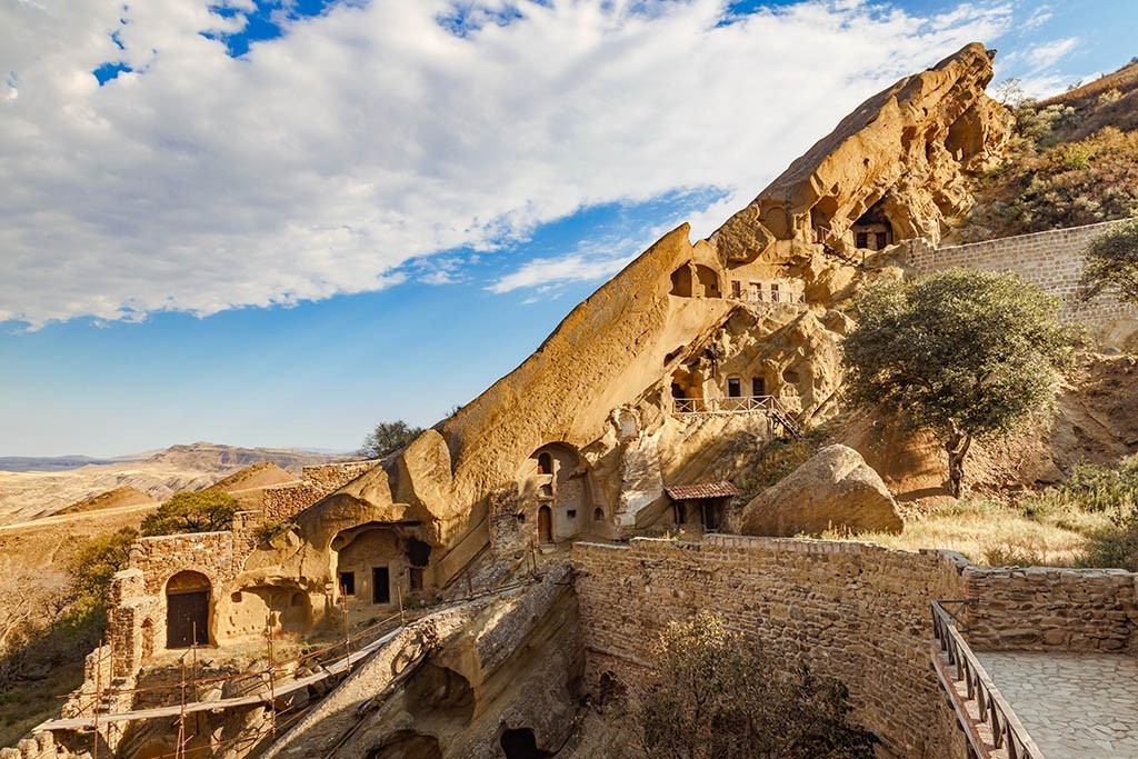 David Gareja Lavra with cave cells and desert hills