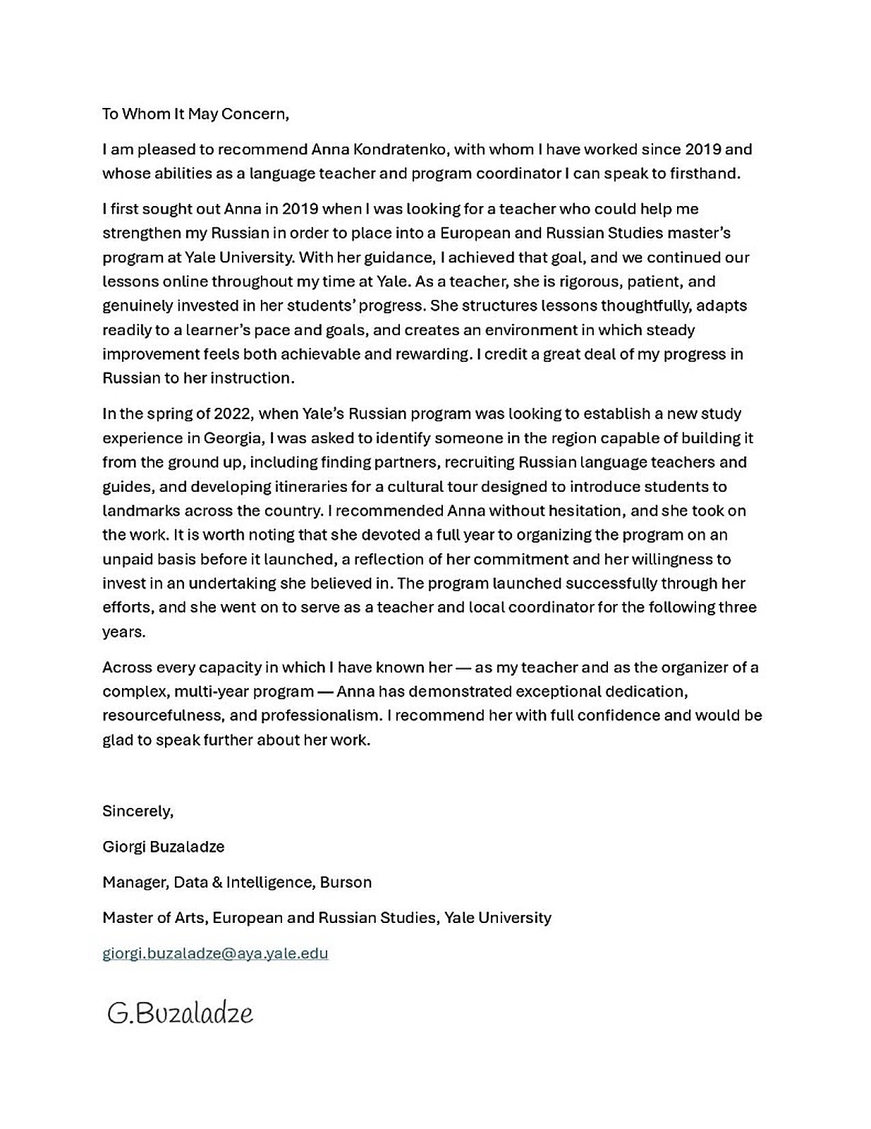 Letter of recommendation — Giorgi Buzaladze