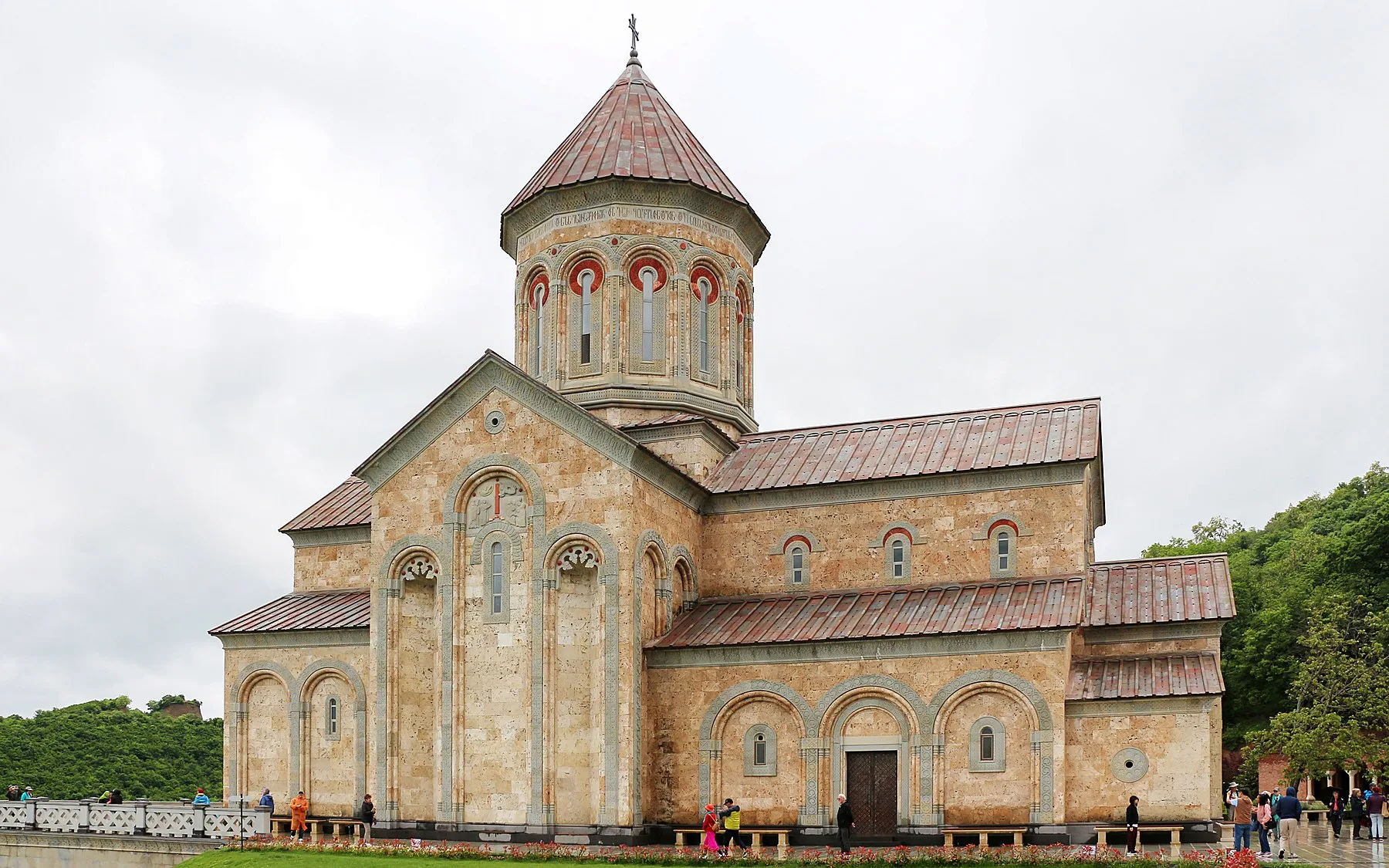 Bodbe Convent church and bell tower among cypress trees